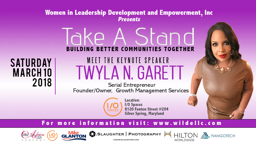 Exceptional Serial Entrepreneur, Motivational Corporate Speaker, Homeland Security Strategist, and Compelling Author, Twyla N. Garrett is the Keynote Speaker of the ‘Take A Stand’ Brunch